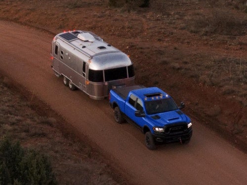 2024 RAM 2500 overhead view of truck towing an airstream